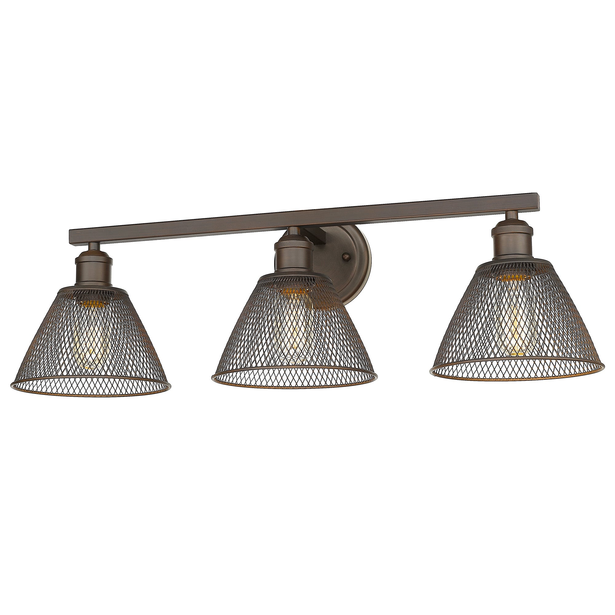 Carver 3-Light Bath Vanity in Rubbed Bronze with Rubbed Bronze - - Golden Lighting