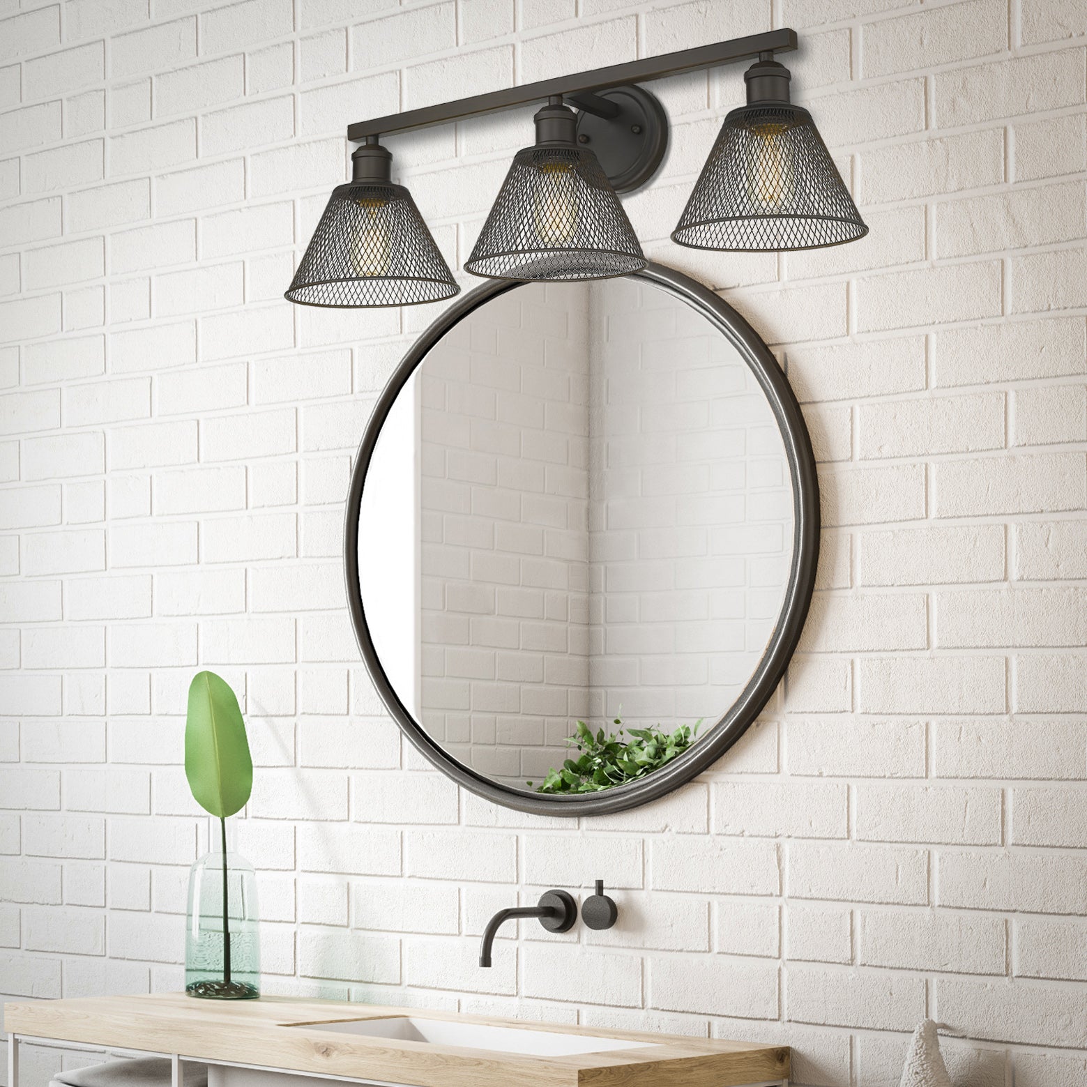 Yep by Golden Lighting Carver 3-light Vanity in Rubbed Bronze and Rubbed Bronze shade