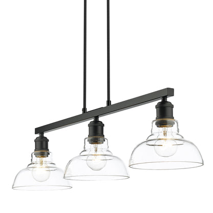 Carver 3-Light Semi-Flush in Matte Black - Matte Black / Clear Glass / Clear - Golden Lighting