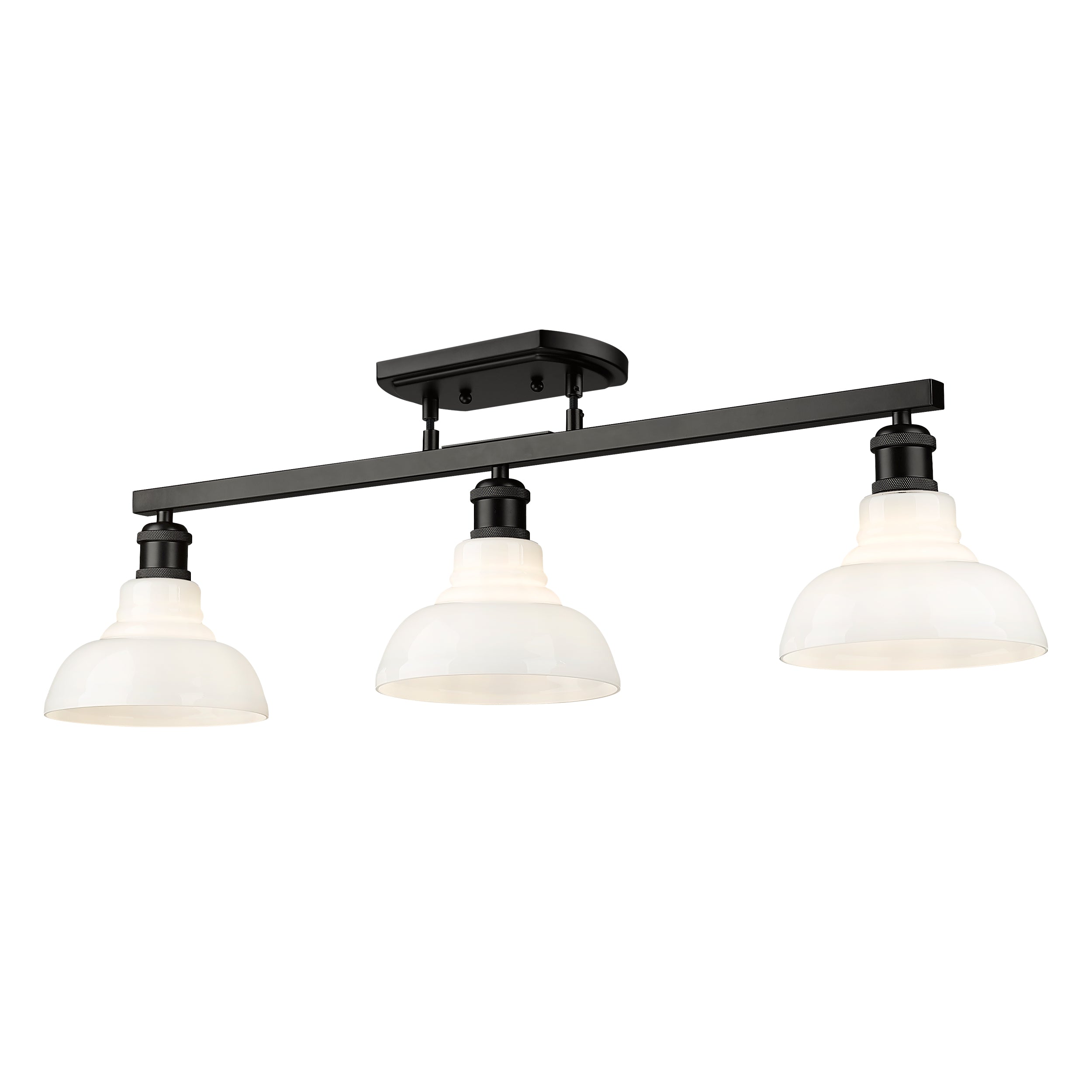 Yep by Golden Lighting Carver 3-light Semi-Flush Mount in Matte Black and Vintage Milk Glass