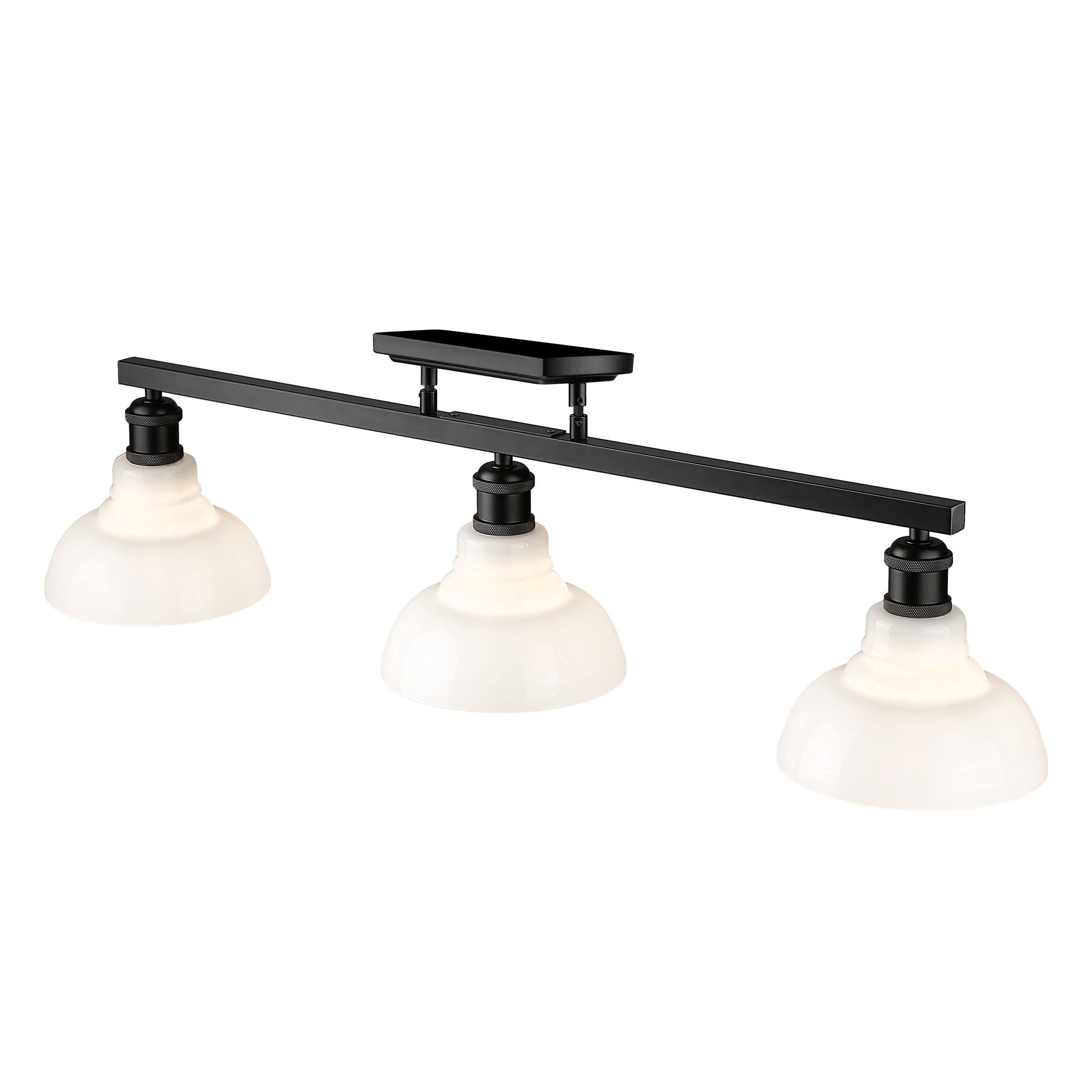 Yep by Golden Lighting Carver 3-light Semi-Flush Mount in Matte Black and Vintage Milk Glass - - Golden Lighting