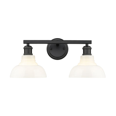 Yep by Golden Lighting Carver 2-light Vanity in Matte Black and Vintage Milk Glass - - Golden Lighting