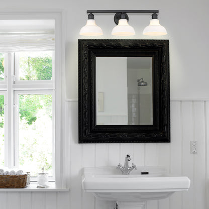 Carver 3 Light Bath Vanity in Matte Black with Vintage Milk Glass - Incandescent,Type A / 3 x 60W(M) / 27.5"L x 8.625"H x 8.625"E - Golden Lighting