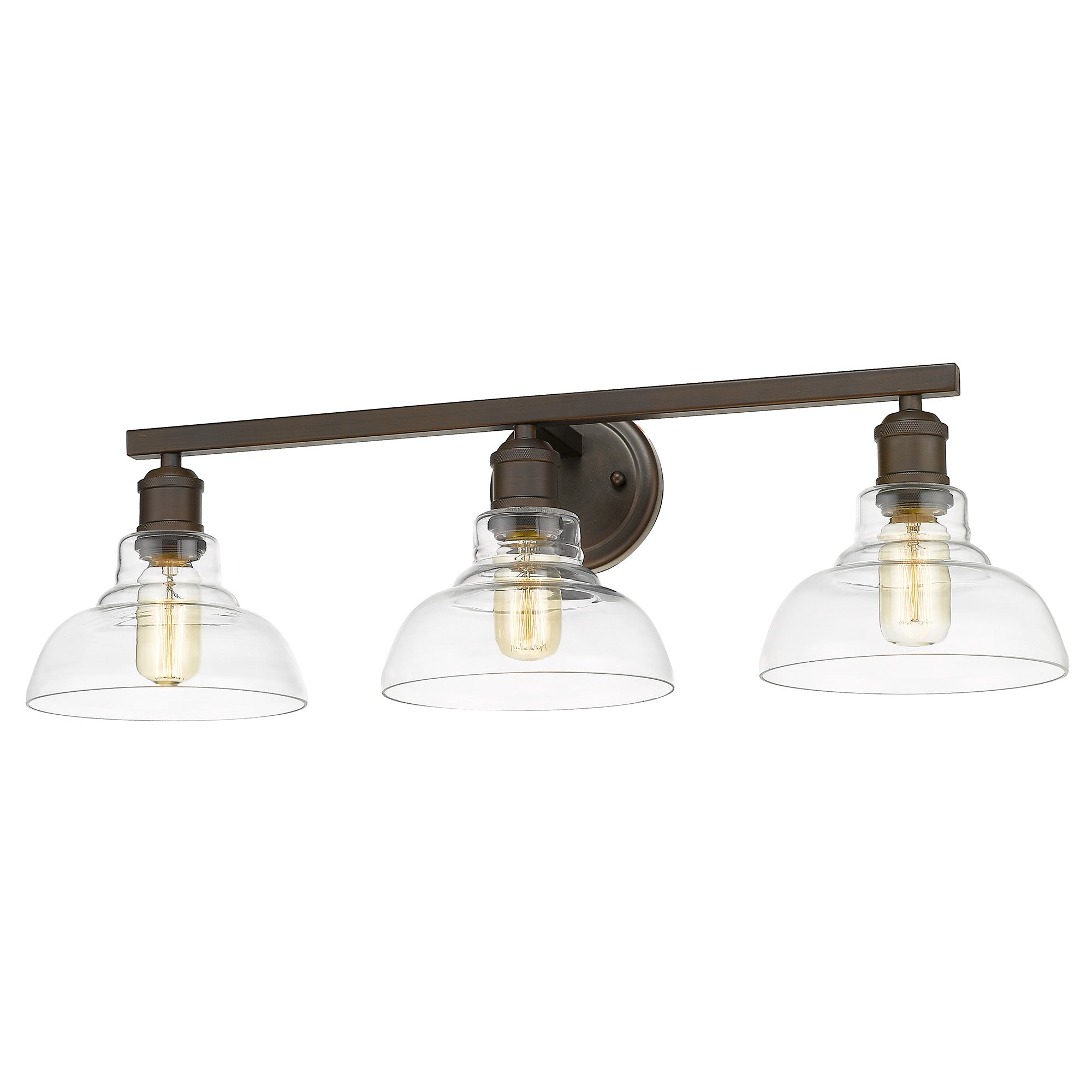 Carver 3 Light Bath Vanity in Rubbed Bronze with Clear Glass Shade - - Golden Lighting