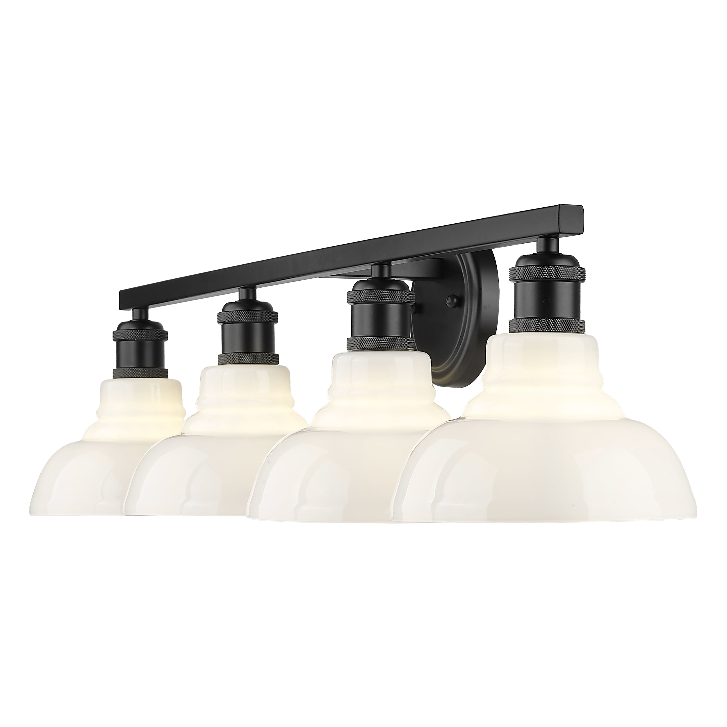 Yep by Golden Lighting Carver 4-light Vanity in Matte Black and Vintage Milk Glass - - Golden Lighting