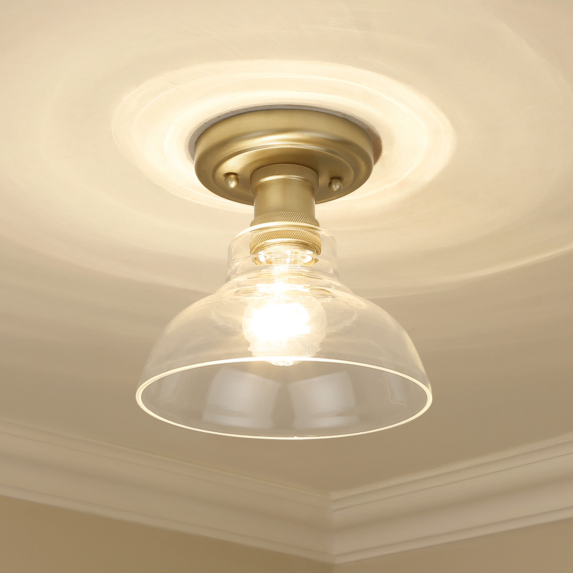 Carver BCB Flush Mount in Brushed Champagne Bronze with Clear Glass Shade - Default Title - Golden Lighting