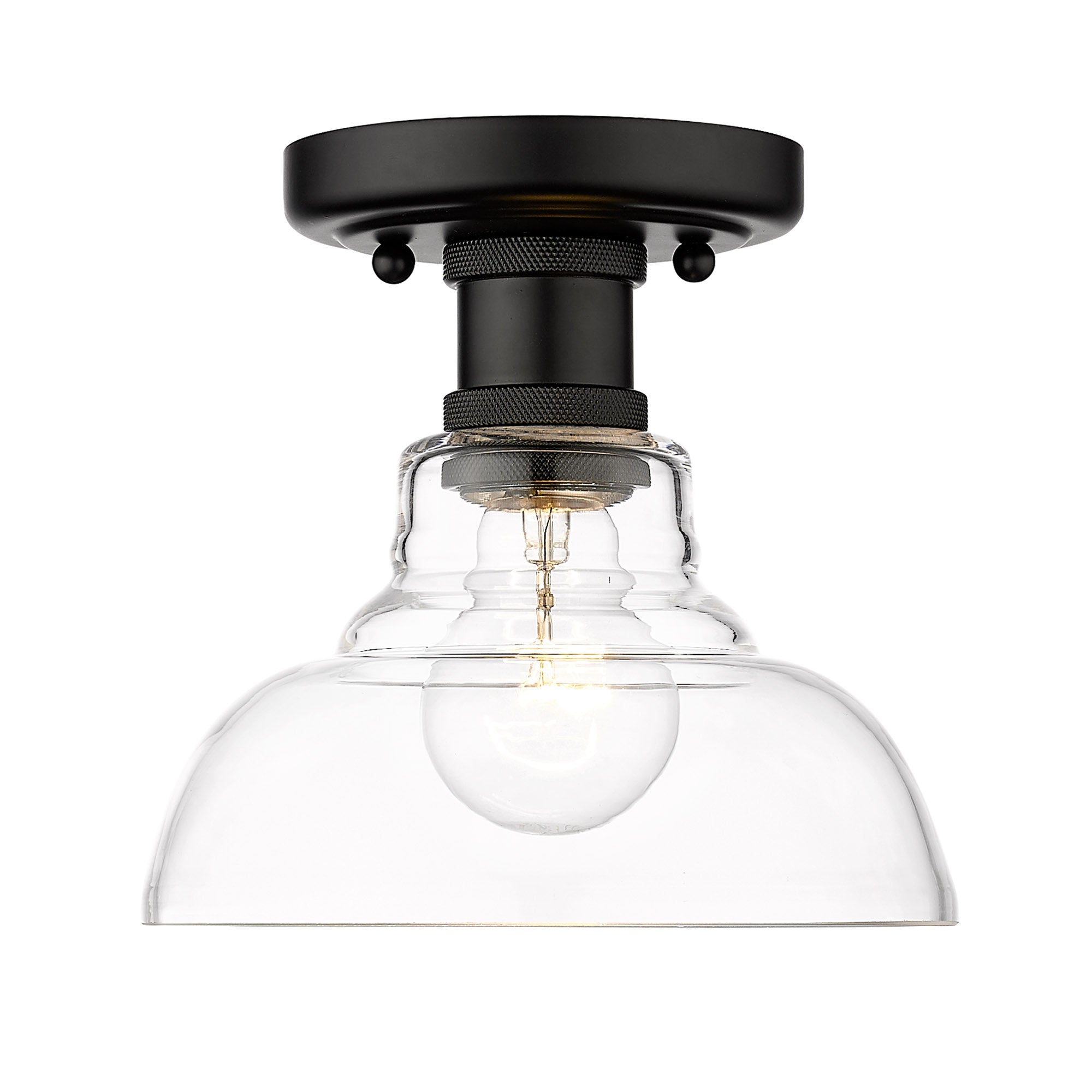 Yep by Golden Lighting Carver 1-light Flush Mount in Matte Black and Clear Glass
