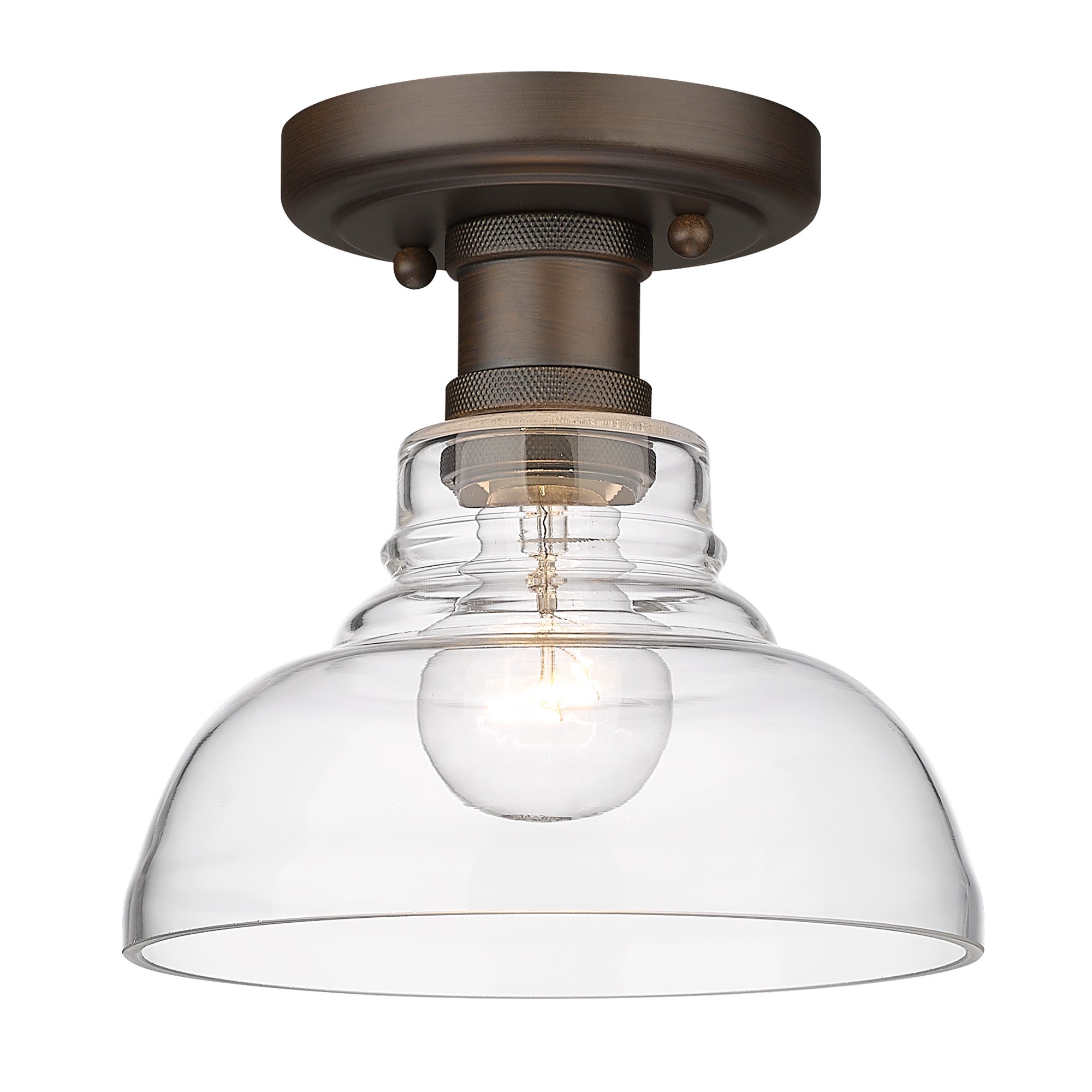 Carver RBZ Flush Mount in Rubbed Bronze with Clear Glass Shade - - Golden Lighting