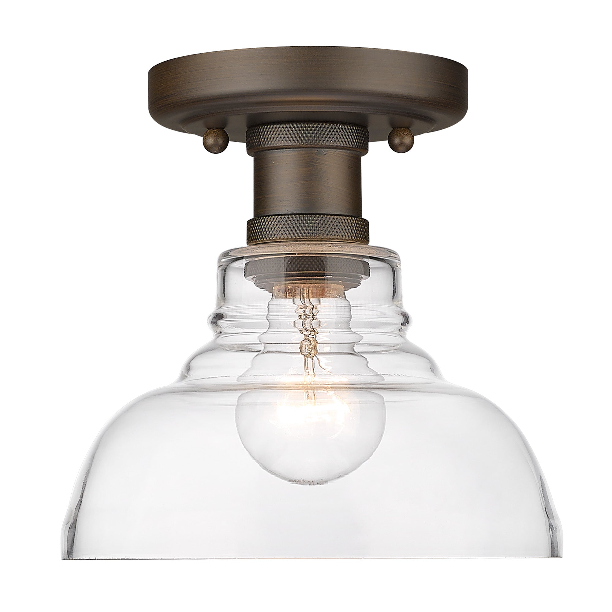 Carver RBZ Flush Mount in Rubbed Bronze with Clear Glass Shade - Default Title - Golden Lighting
