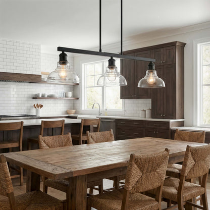 Yep by Golden Lighting Carver 3-light Island Light in Matte Black and Clear Glass - - Golden Lighting