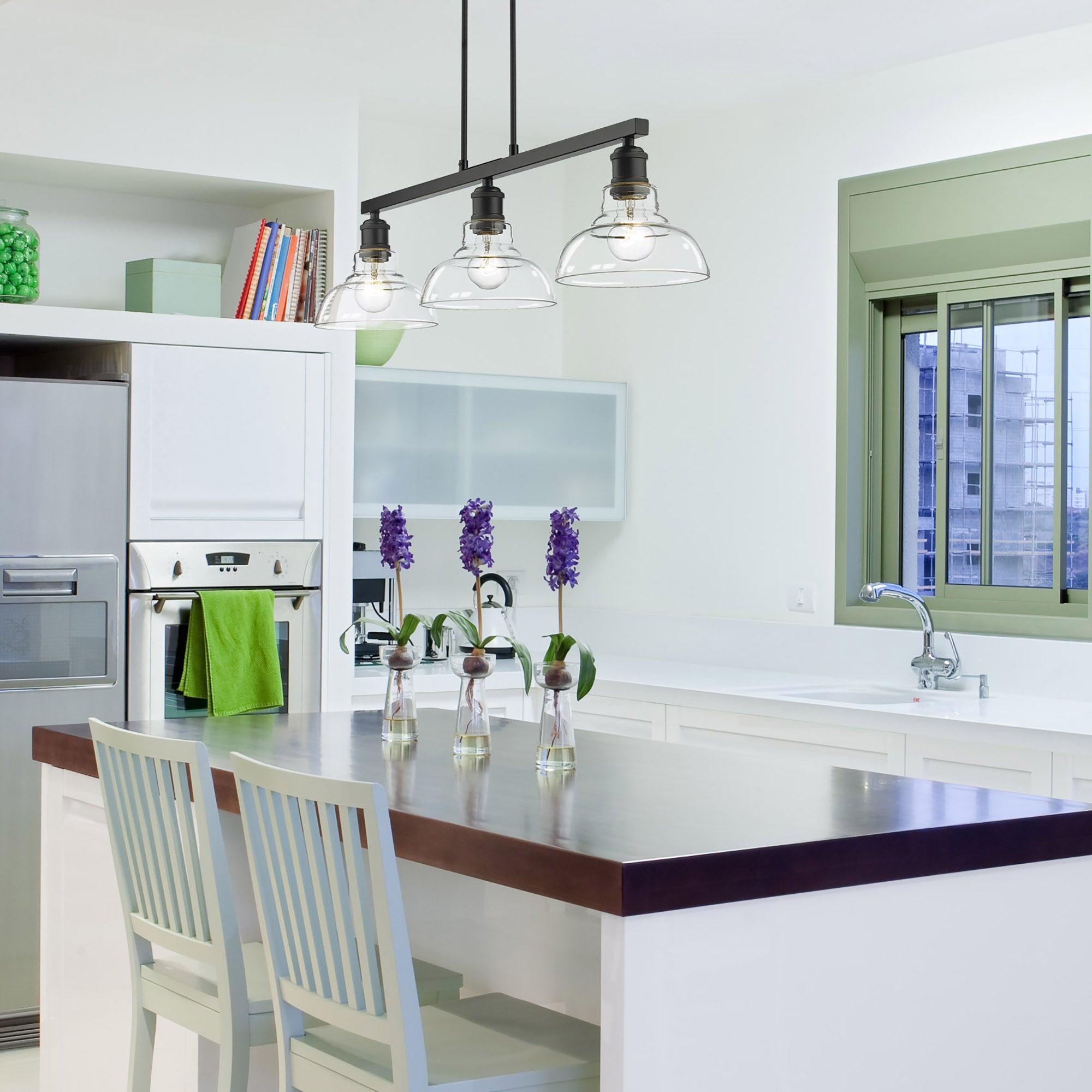 Yep by Golden Lighting Carver 3-light Island Light in Matte Black and Clear Glass