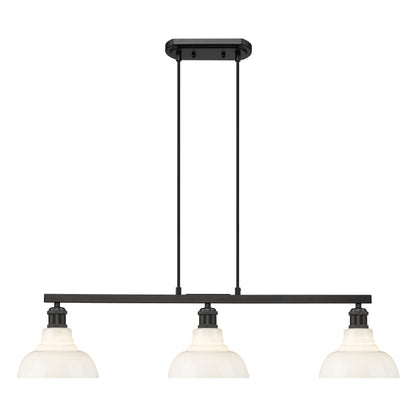 Yep by Golden Lighting Carver 3-light Island Light in Matte Black and Vintage Milk Glass
