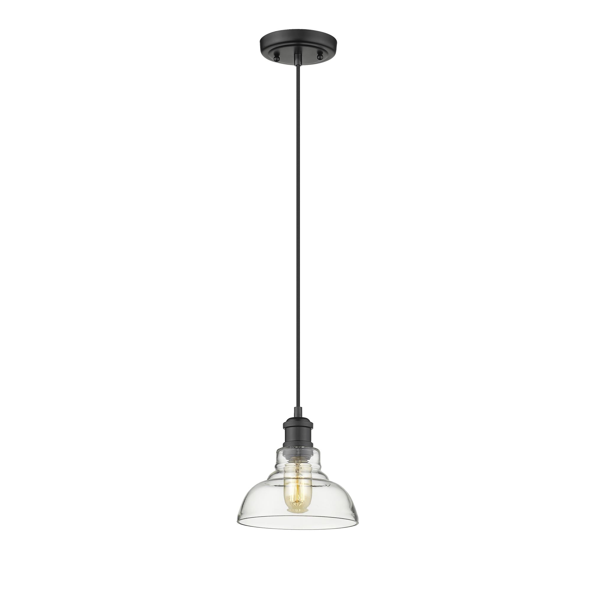 Carver 1-Light Pendant in Matte Black with Clear Glass Shade - Matte Black / Clear Glass / Clear - Golden Lighting