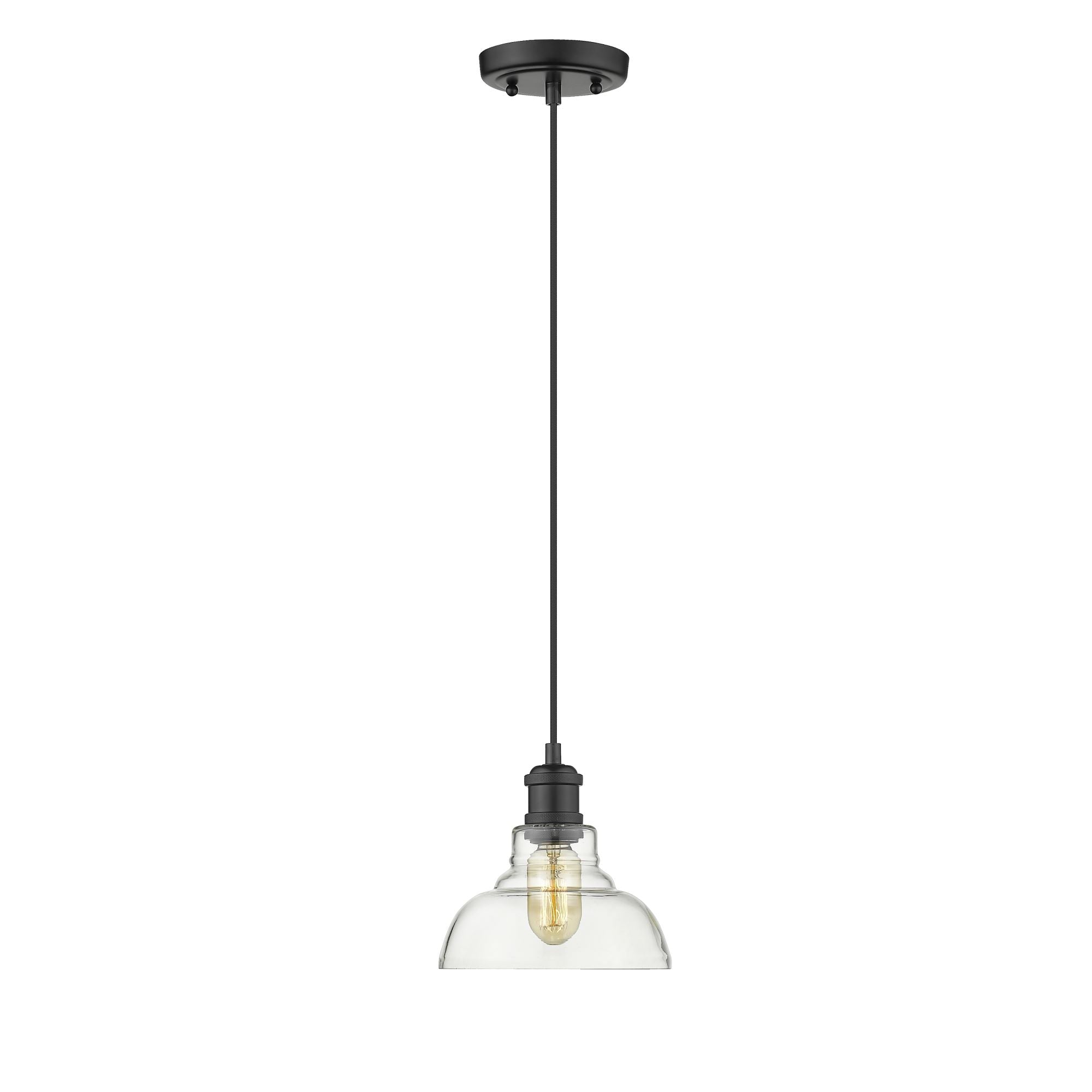 Carver 1-Light Pendant in Matte Black with Clear Glass Shade - - Golden Lighting