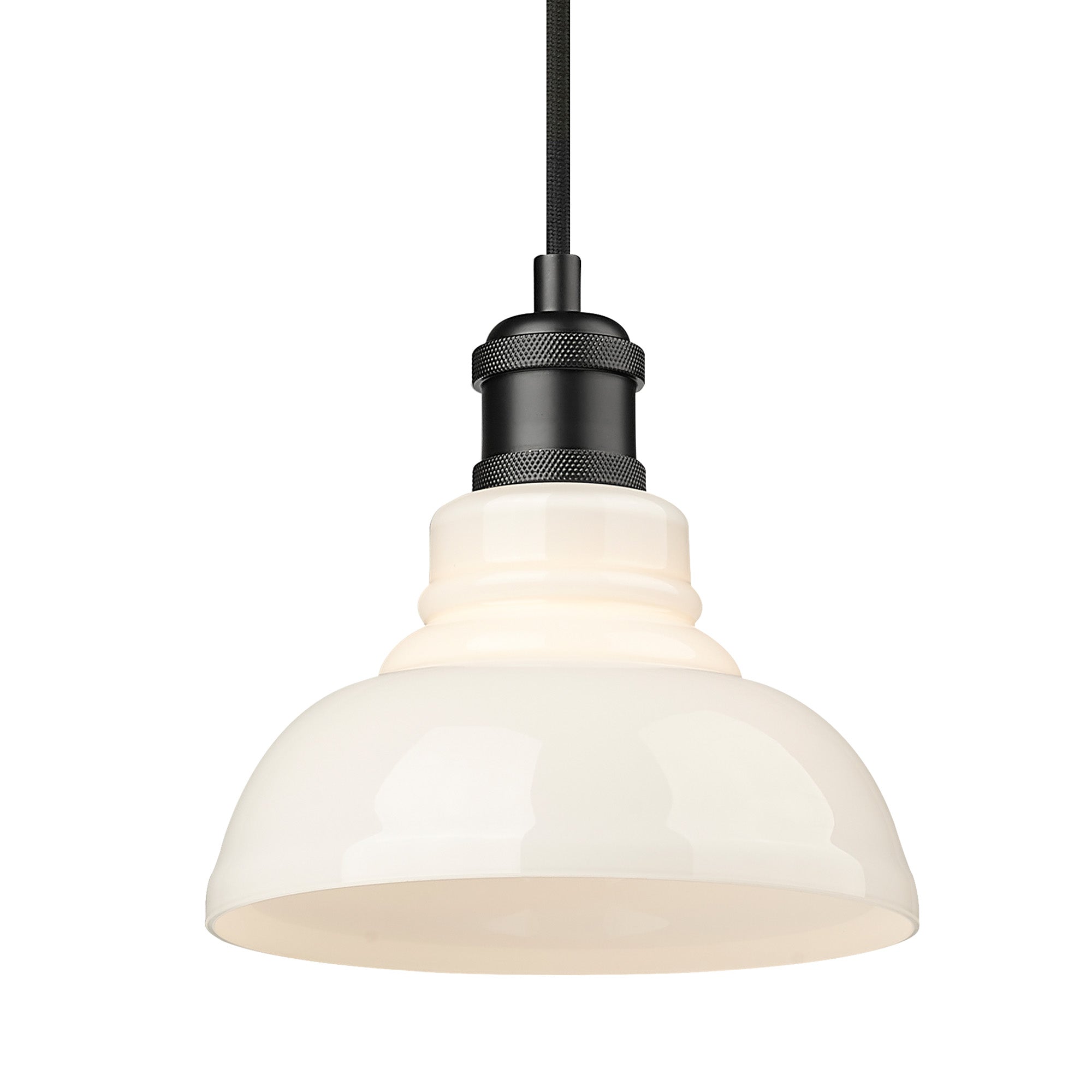 Yep by Golden Lighting Carver 1-light Pendant in Matte Black and Vintage Milk Glass