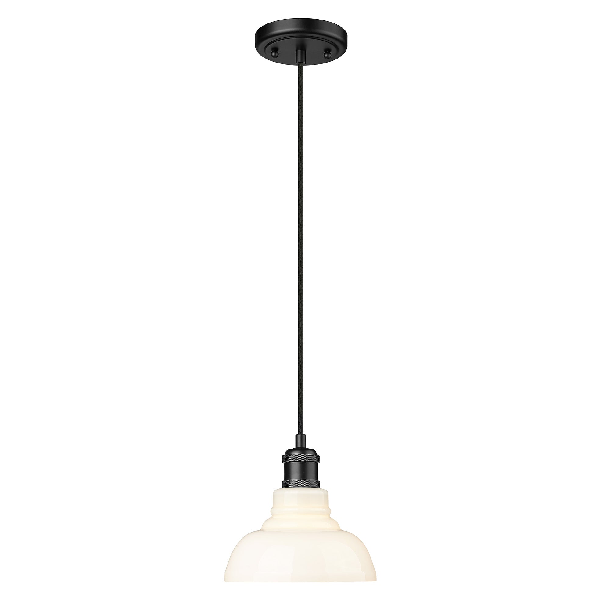 Carver BLK Small Pendant in Matte Black with Vintage Milk Glass Shade - Matte Black / Vintage Milk Glass / White - Golden Lighting