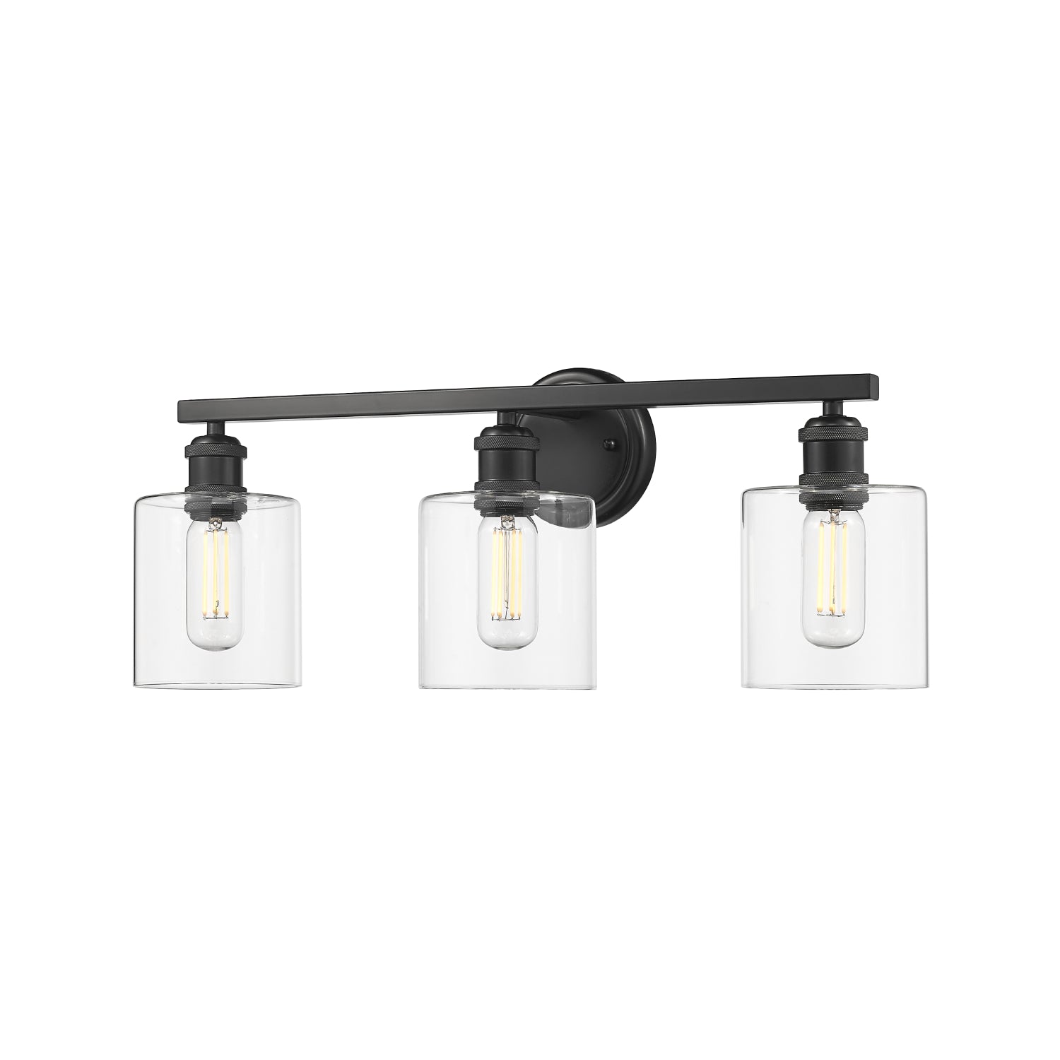 Fisher 3-Light Bath Vanity in Matte Black with Clear Glass Shades - Default Title - Golden Lighting