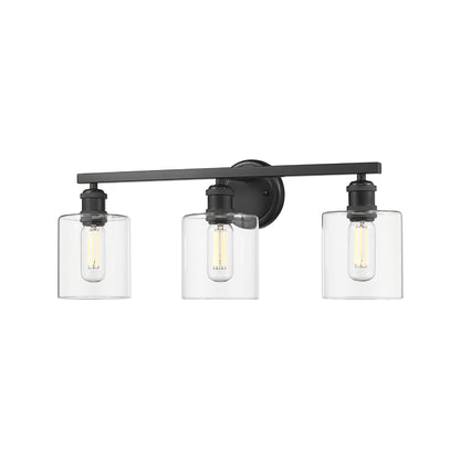 Fisher 3-Light Bath Vanity in Matte Black with Clear Glass Shades - Default Title - Golden Lighting