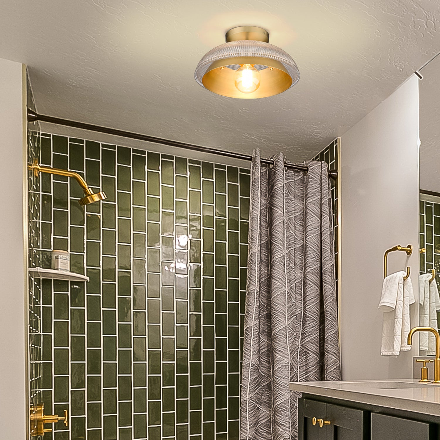 Golden Lighting Crawford 1-light Flush Mount in Brushed Champagne Brass - - Golden Lighting