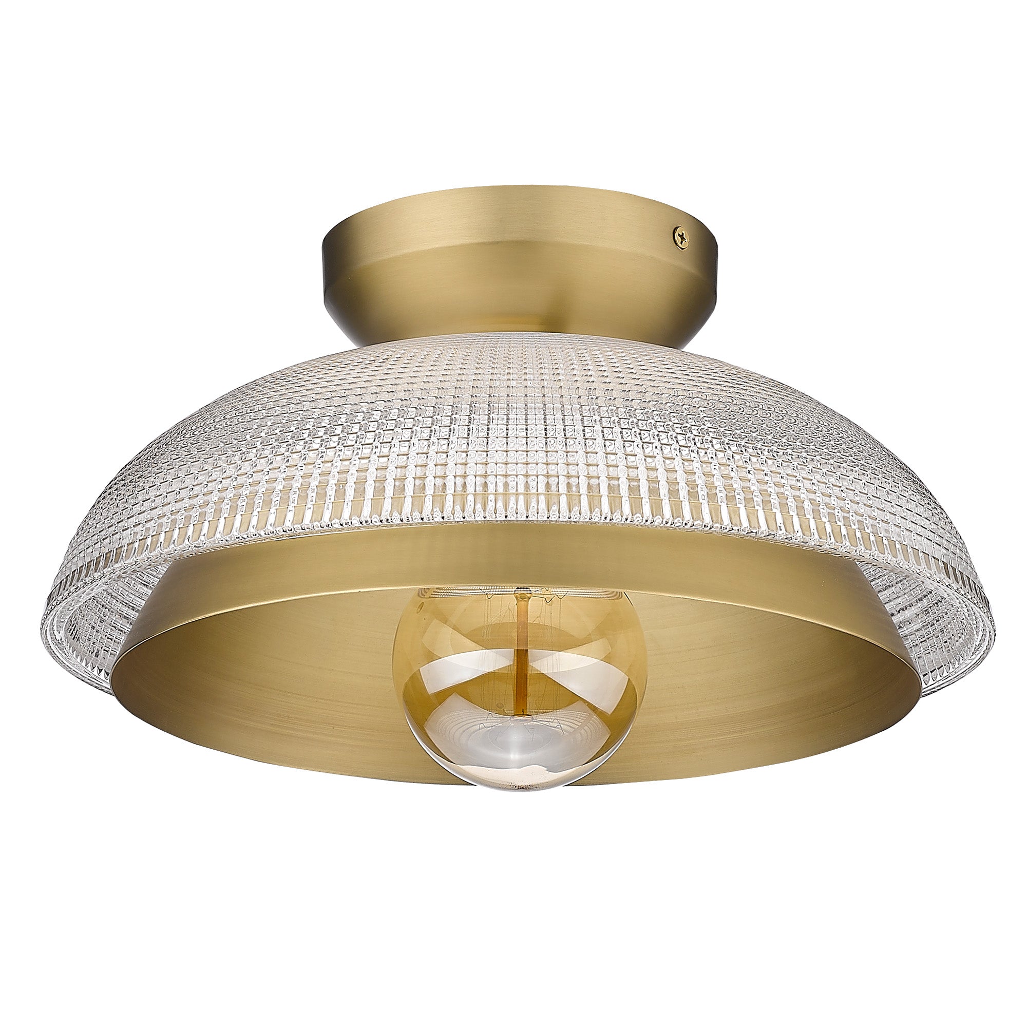 Crawford Flush Mount in Brushed Champagne Bronze with Retro Prism Glass Shade - - Golden Lighting