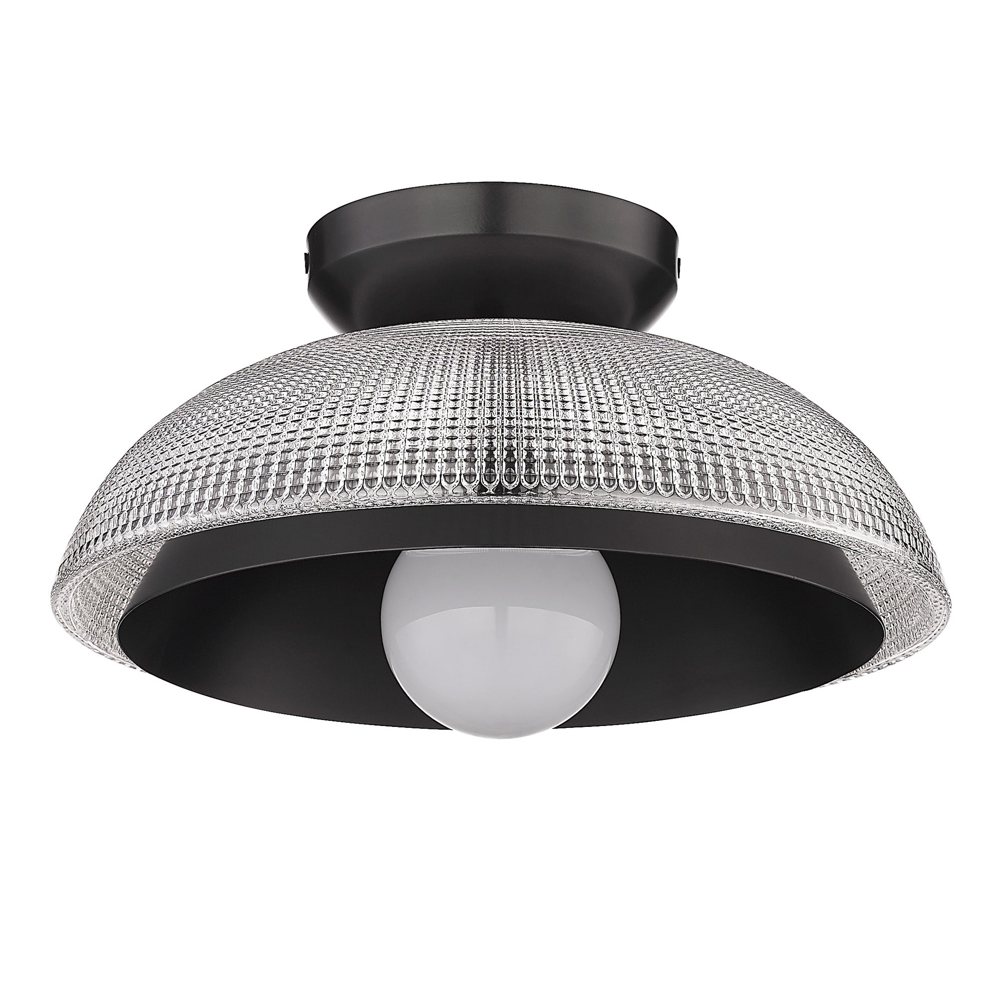 Crawford BLK Flush Mount in Matte Black with Retro Prism Glass Shade - - Golden Lighting