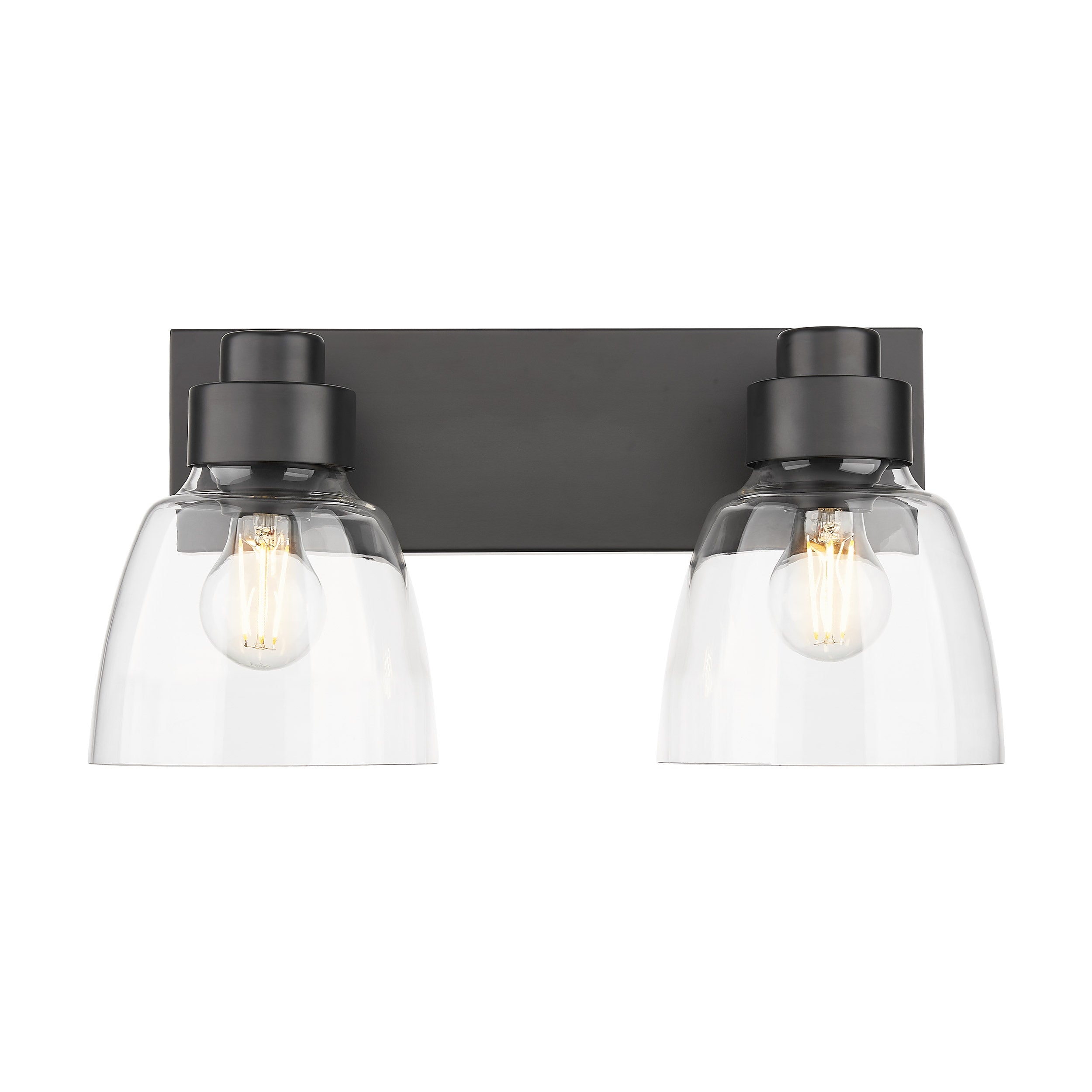 Remy 2 Light Bath Vanity in Matte Black with Clear Glass Shade - - Golden Lighting