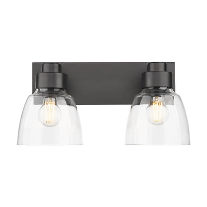 Remy 2 Light Bath Vanity in Matte Black with Clear Glass Shade - - Golden Lighting
