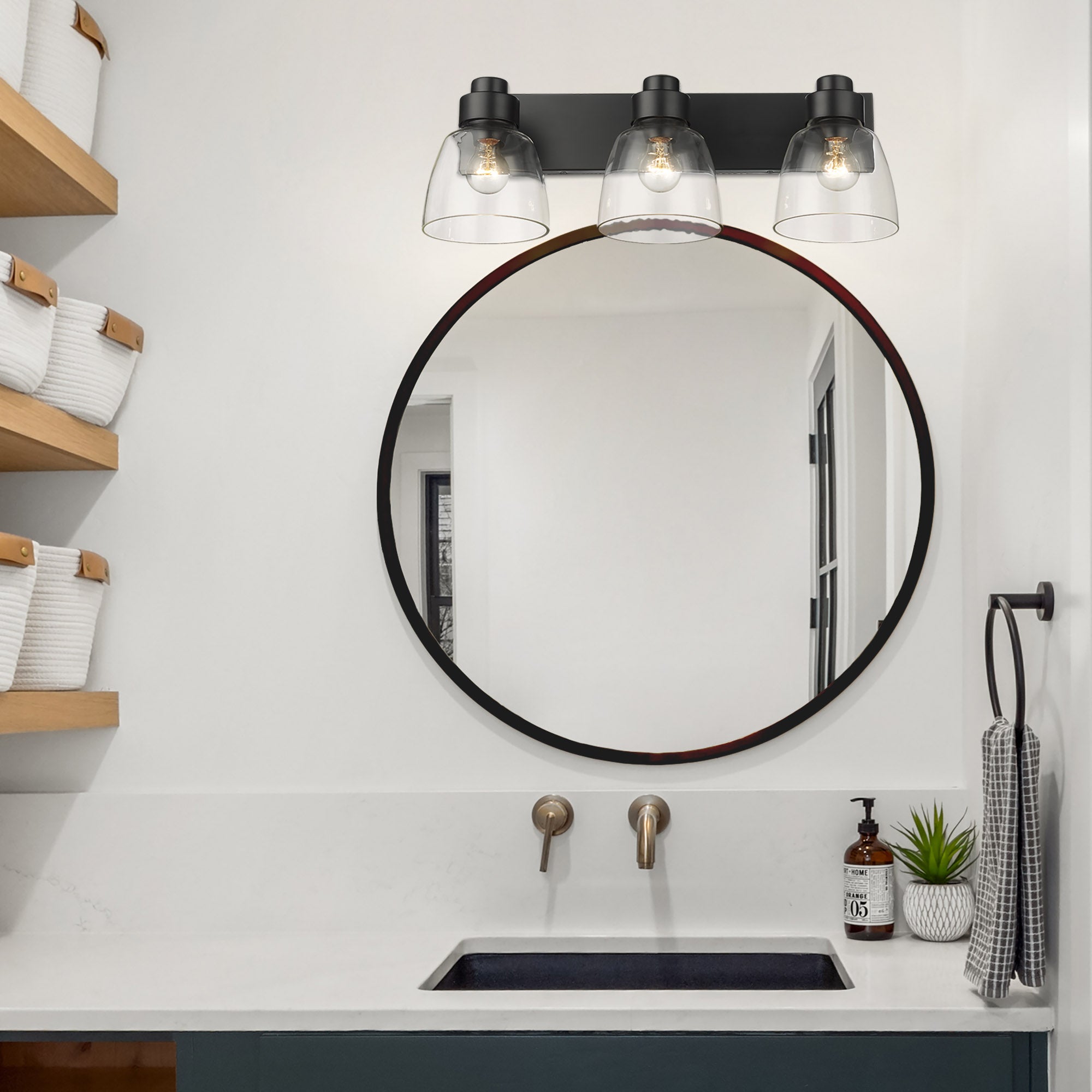 Remy 3 Light Bath Vanity in Matte Black with Clear Glass Shade - Default Title - Golden Lighting