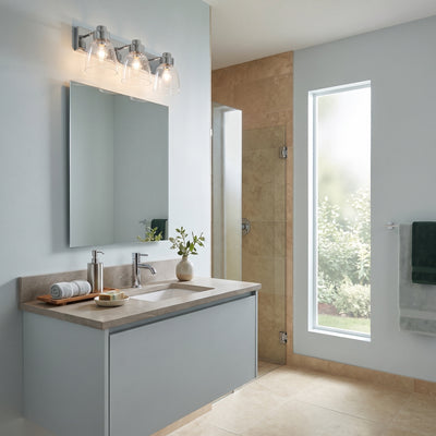 Remy 3-light Vanity in Chrome, AI-visualized room scene - Golden Lighting