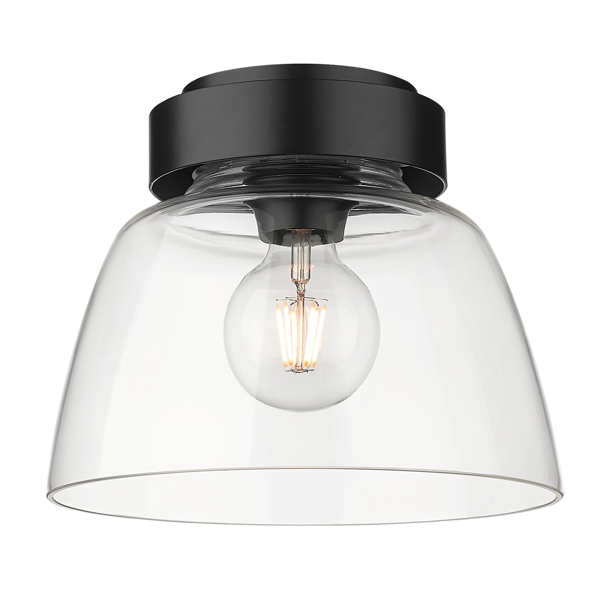 Remy Flush Mount - 10" in Matte Black with Clear Glass Shade - - Golden Lighting