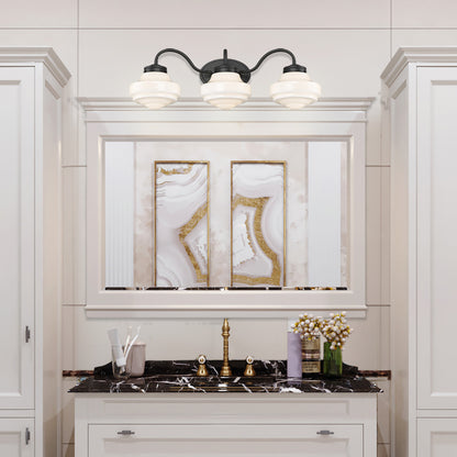 Ingalls 3 Light Bath Vanity in Matte Black with Vintage Milk Glass Shade - Default Title - Golden Lighting