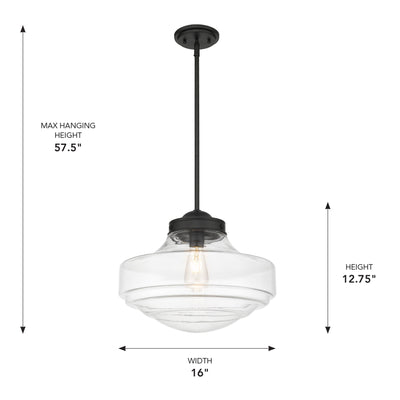 Golden Lighting Ingalls 1-light 16in Pendant in Matte Black and Clear Glass - - Golden Lighting