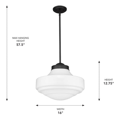 Golden Lighting Ingalls 1-light 16in Pendant in Matte Black and Vintage Milk Glass - - Golden Lighting