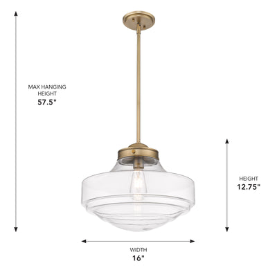 Golden Lighting Ingalls 1-light 16in Pendant in Modern Brass and Clear Glass - - Golden Lighting
