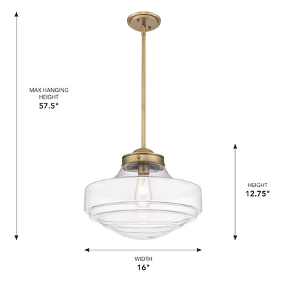 Golden Lighting Ingalls 1-light 16in Pendant in Modern Brass and Clear Glass - - Golden Lighting