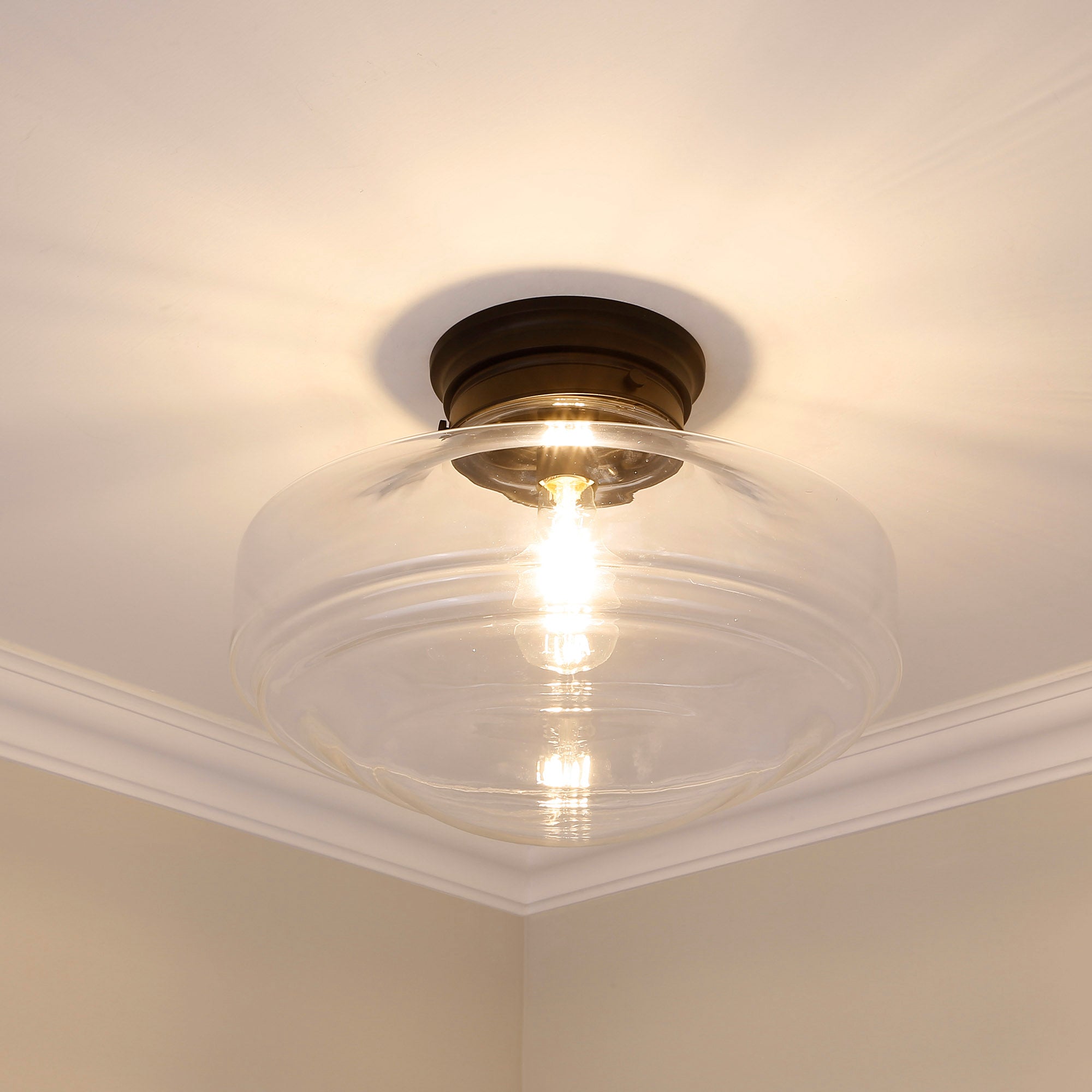 Golden Lighting Ingalls 1-light 16in Semi-Flush Mount in Matte Black and Clear Glass - - Golden Lighting