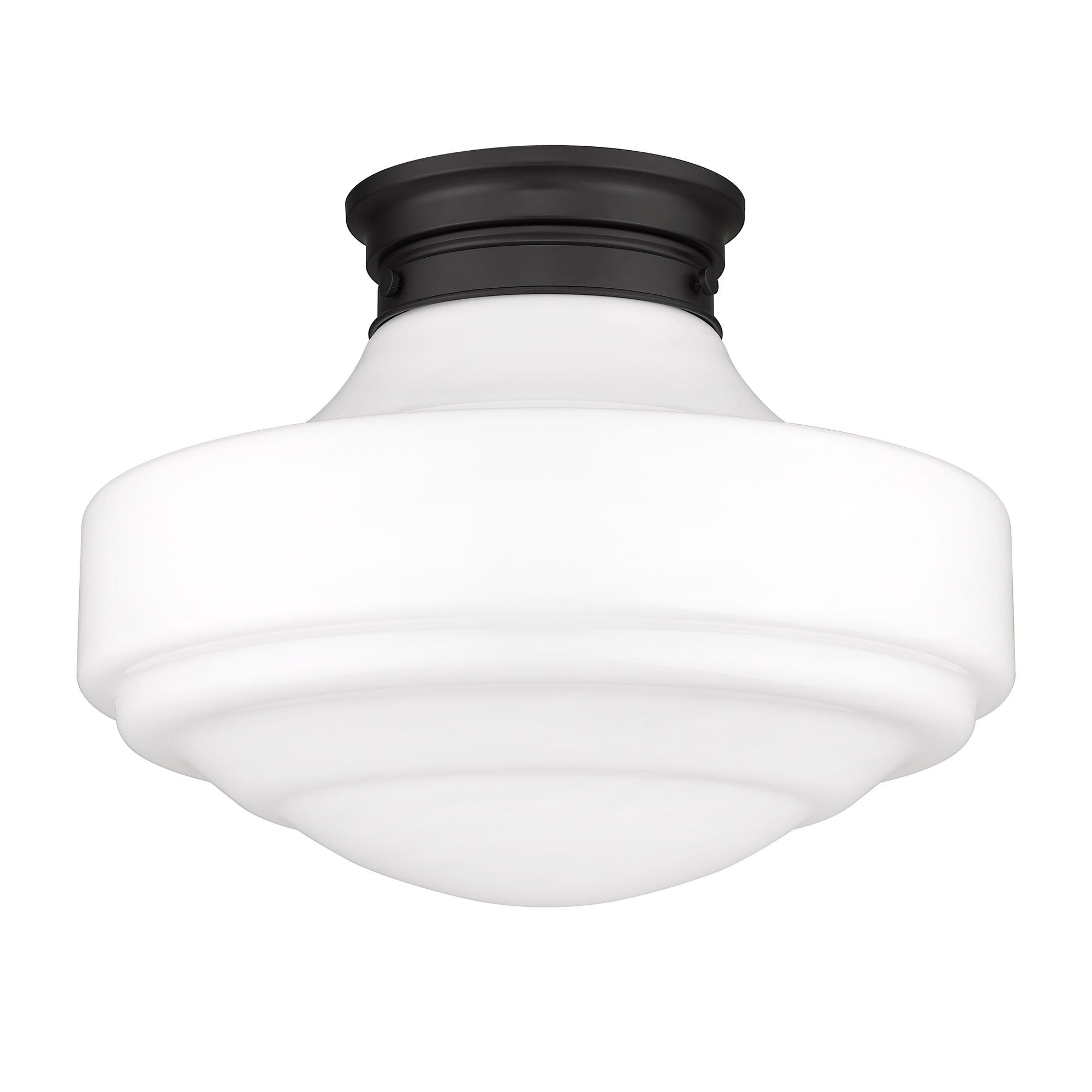 Golden Lighting Ingalls 1-light 16in Semi-Flush Mount in Matte Black and Vintage Milk Glass - - Golden Lighting
