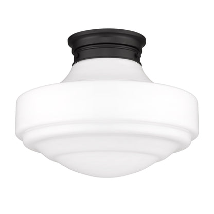 Golden Lighting Ingalls 1-light 16in Semi-Flush Mount in Matte Black and Vintage Milk Glass - - Golden Lighting