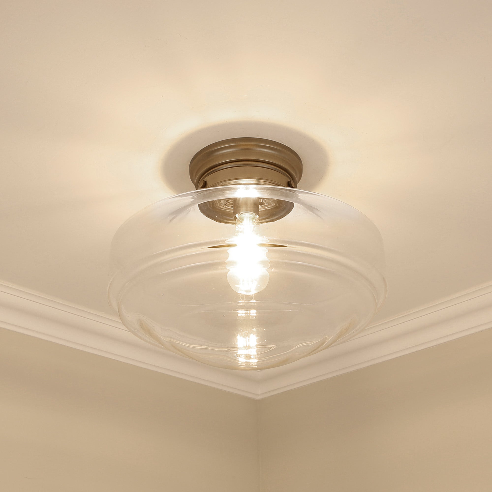 Golden Lighting Ingalls 1-light 16in Semi-Flush Mount in Modern Brass and Clear Glass - - Golden Lighting