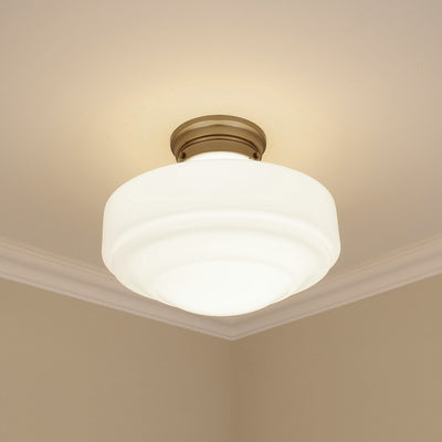Golden Lighting Ingalls 1-light 16in Semi-Flush Mount in Modern Brass and Vintage Milk Glass - - Golden Lighting
