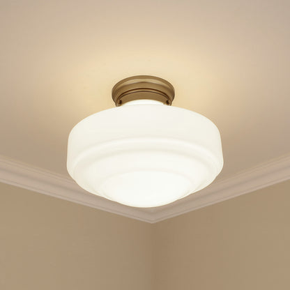 Golden Lighting Ingalls 1-light 16in Semi-Flush Mount in Modern Brass and Vintage Milk Glass - - Golden Lighting