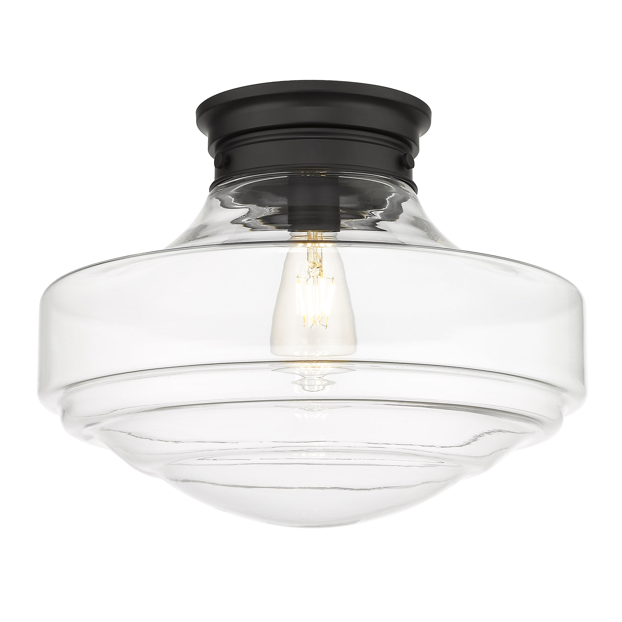 Ingalls Large Semi-Flush in Matte Black with Clear Glass Shade - - Golden Lighting