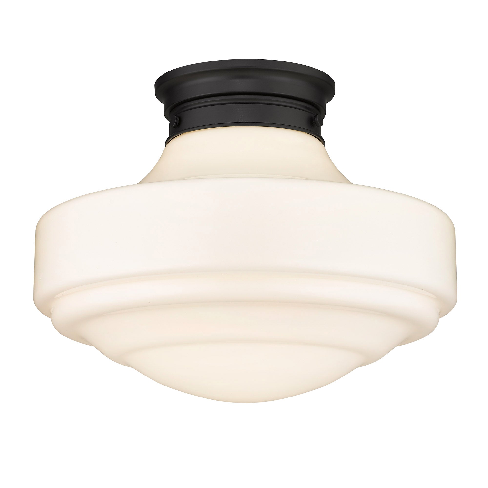 Ingalls Large Semi-Flush in Matte Black with Vintage Milk Glass Shade - - Golden Lighting