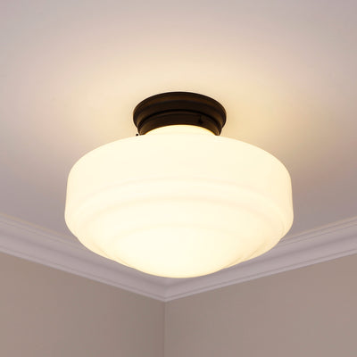 Golden Lighting Ingalls 1-light 16in Semi-Flush Mount in Matte Black and Vintage Milk Glass - - Golden Lighting
