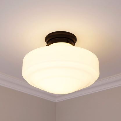 Golden Lighting Ingalls 1-light 16in Semi-Flush Mount in Matte Black and Vintage Milk Glass - - Golden Lighting