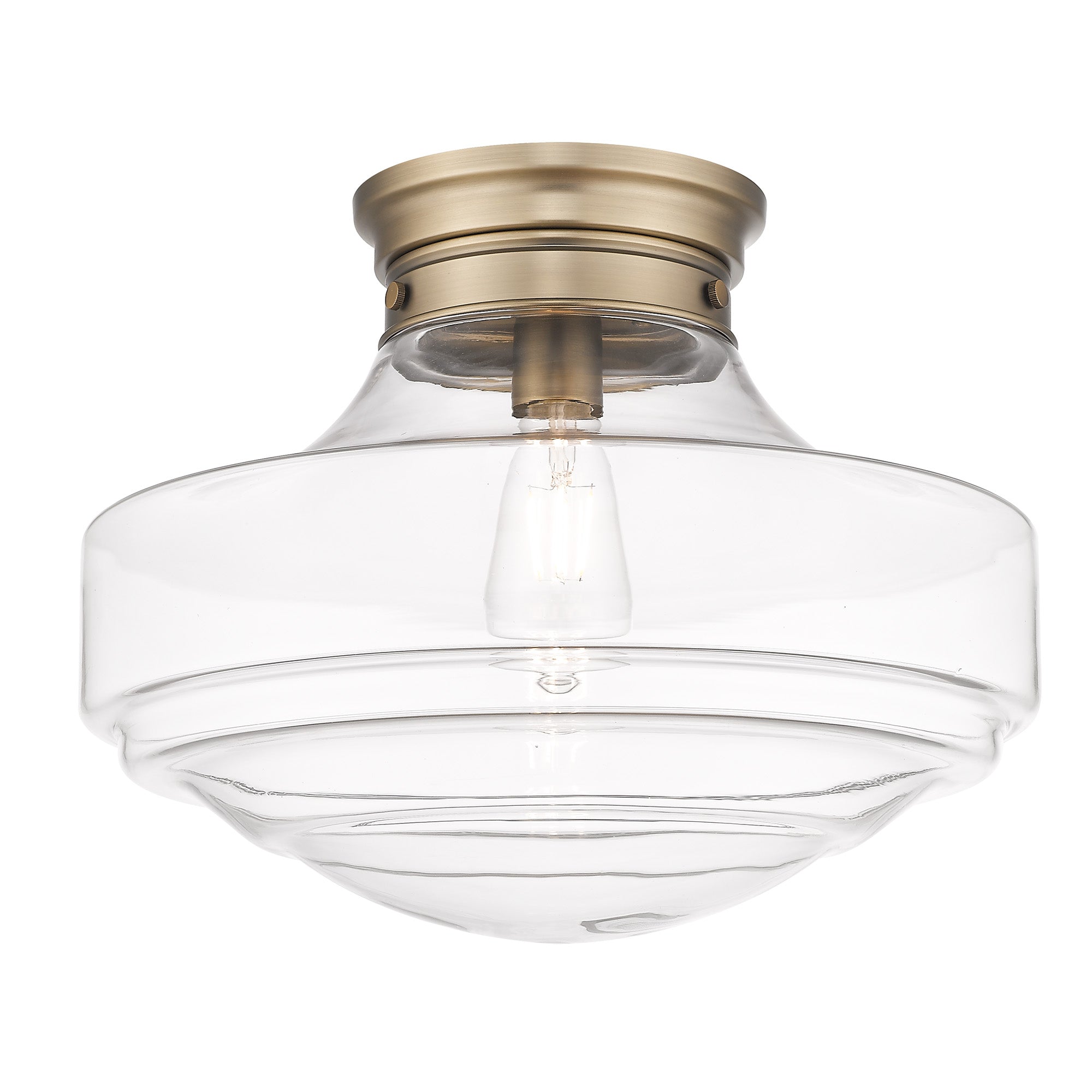 Ingalls Large Semi-Flush in Modern Brass and Clear Glass Shade - - Golden Lighting