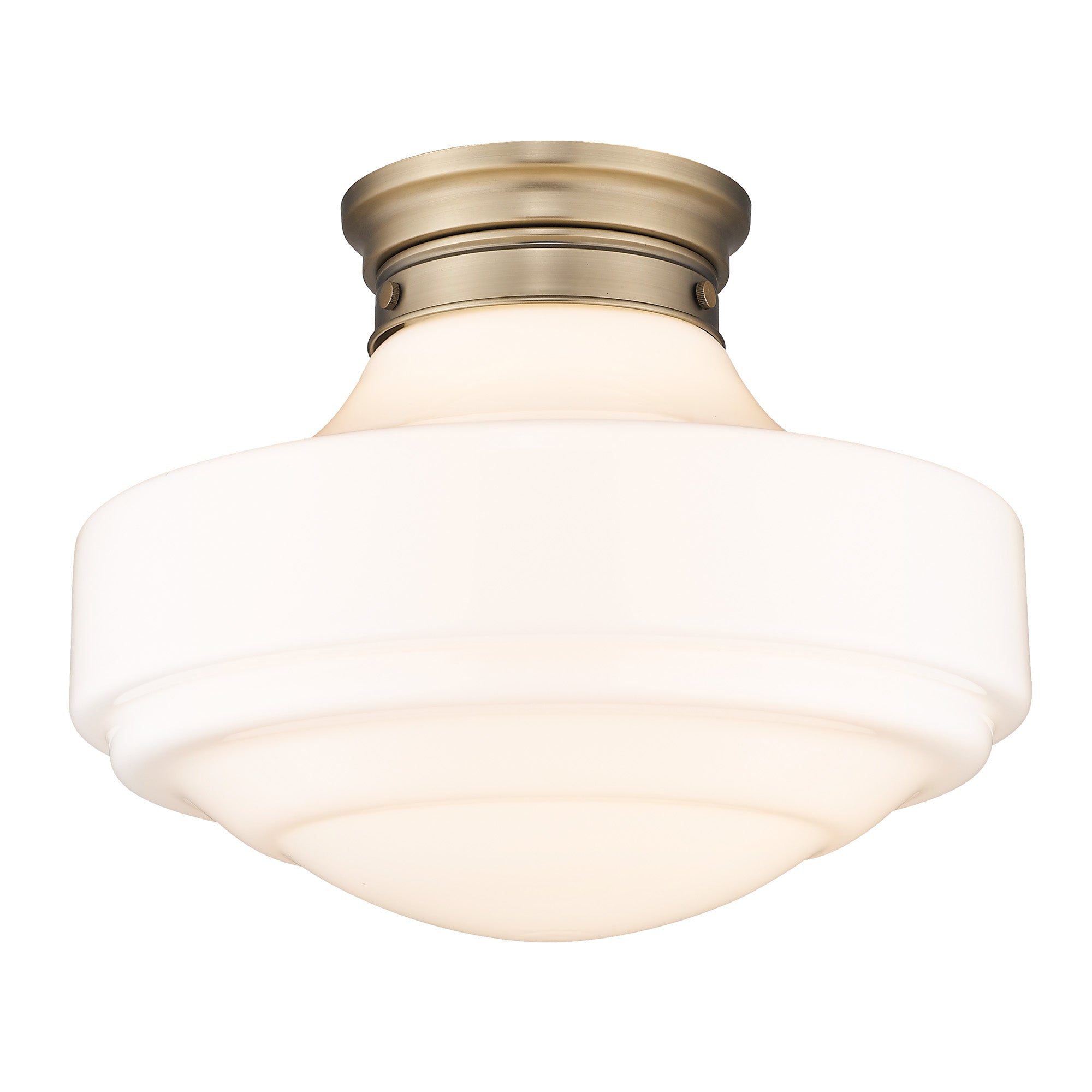 Ingalls Large Semi-Flush in Modern Brass and Vintage Milk Glass Shade - - Golden Lighting