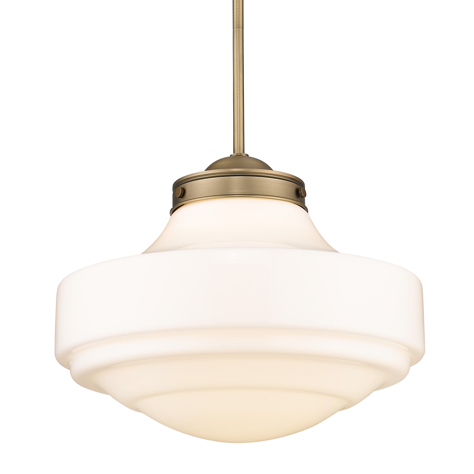 Ingalls Large Pendant in Modern Brass and Vintage Milk Glass Shade - - Golden Lighting