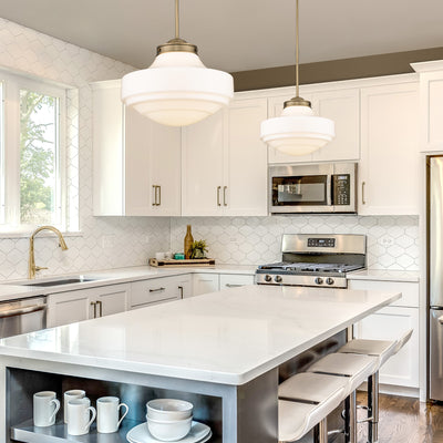 Golden Lighting Ingalls 1-light 16in Pendant in Modern Brass and Vintage Milk Glass - - Golden Lighting