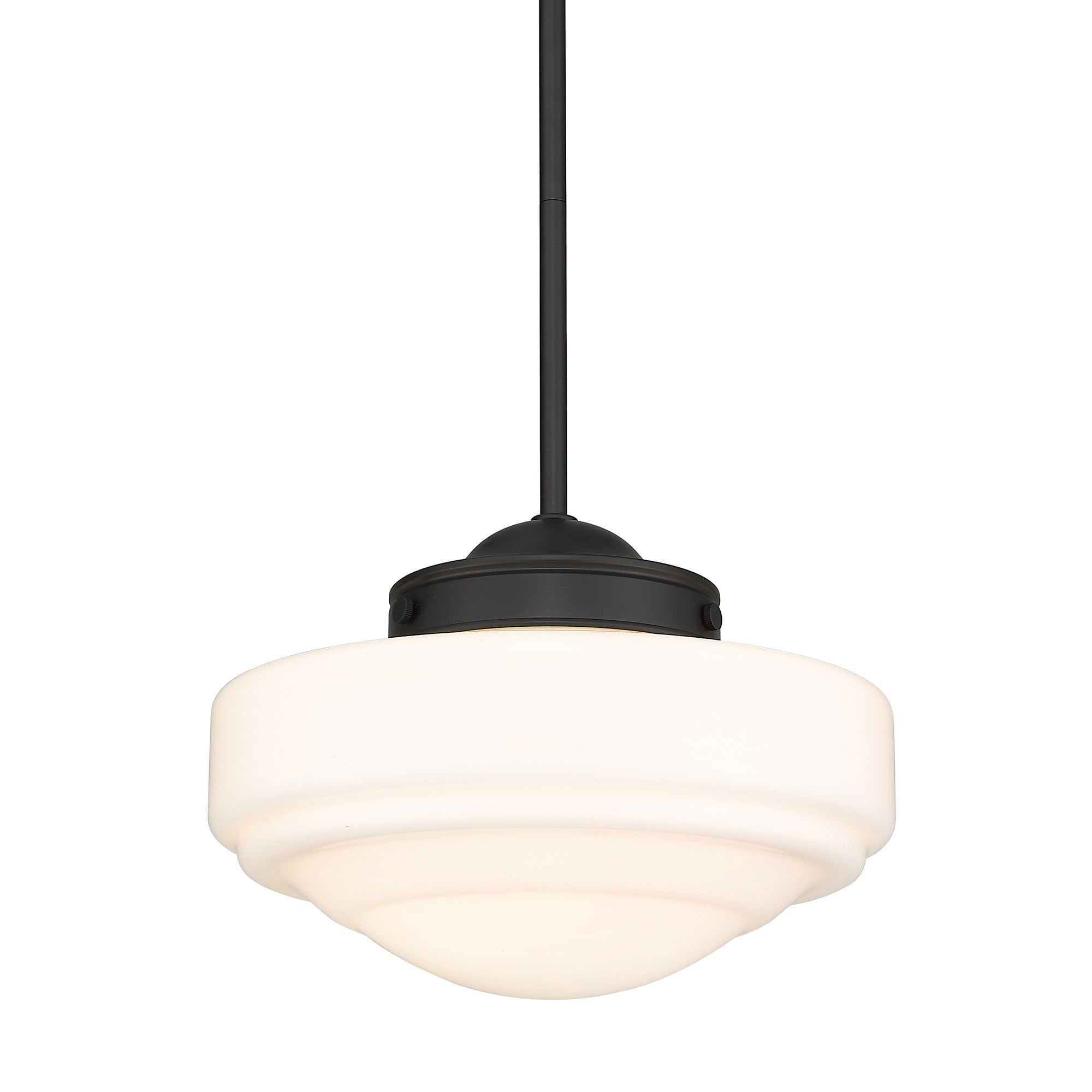 Ingalls Medium Pendant in Matte Black with Vintage Milk Glass Shade - - Golden Lighting
